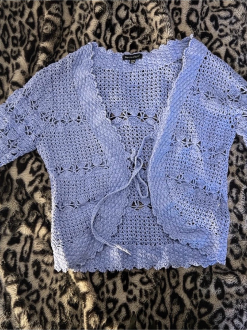 Open-Knit Lavender Tie-Front Women's Cardigan